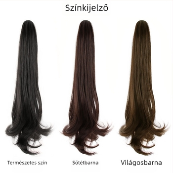 Paróka ponytail klipezve, enyhén hullámos, hosszú göndör haj, magas copf, nagy hullámok