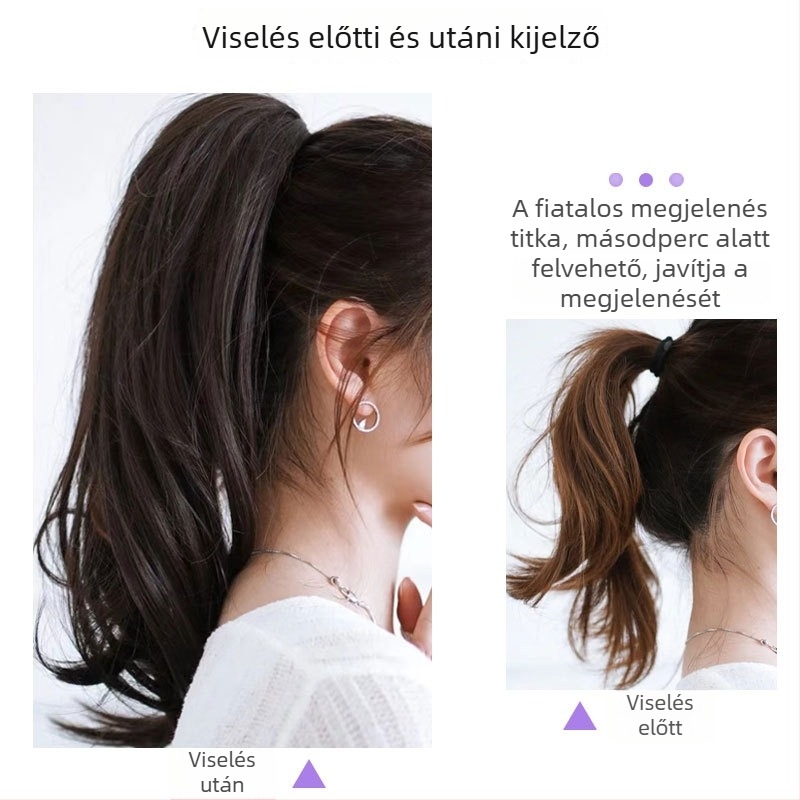 Paróka ponytail klipezve, enyhén hullámos, hosszú göndör haj, magas copf, nagy hullámok