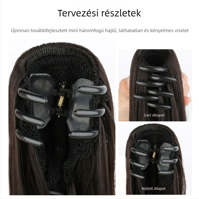 Paróka ponytail klipezve, enyhén hullámos, hosszú göndör haj, magas copf, nagy hullámok