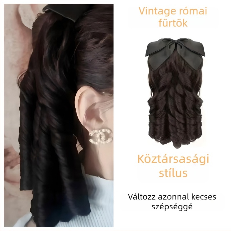 Római görbés copfos paróka masnival — hercegnő stílus, hőálló huzalból készült haj