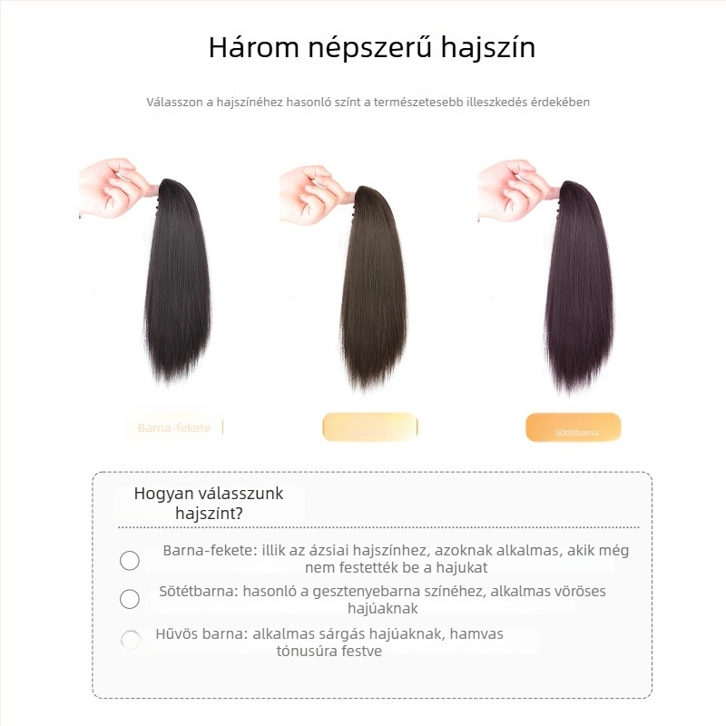 Egyenes műszálas paróka copfos rögzítő klippel, 30 cm, alkalmas alacsony copfhoz