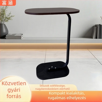 Acél- és fa oldalasztal diófával felsővel, négyzetes alakú, multifunkcionális a nappaliba, hálószobába és dolgozószobába; modern, minimalist stílus.