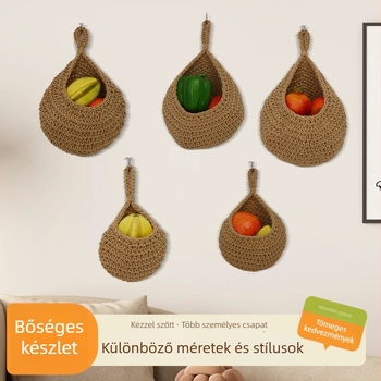 Zöldségek és gyümölcsök függő kosara tároló hálós tasakkal, konyhai falikosár