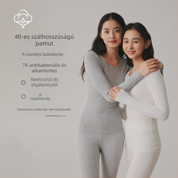 Női 100% pamut őszi–téli termikus szett, karcsúsított fazonú felső és nadrág, könnyű meleg alsóruha, plusz méret