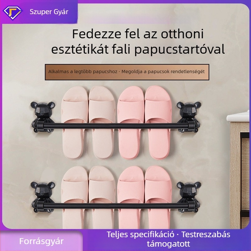 Rozsdamentes acél falra szerelhető papucs- és törölközőtartó, multifunkcionális fürdőszobai rúd