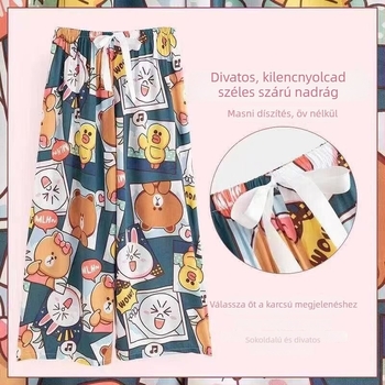 Női nyári laza szabású, széles szárú cropped nadrág, pamut-szátén anyag