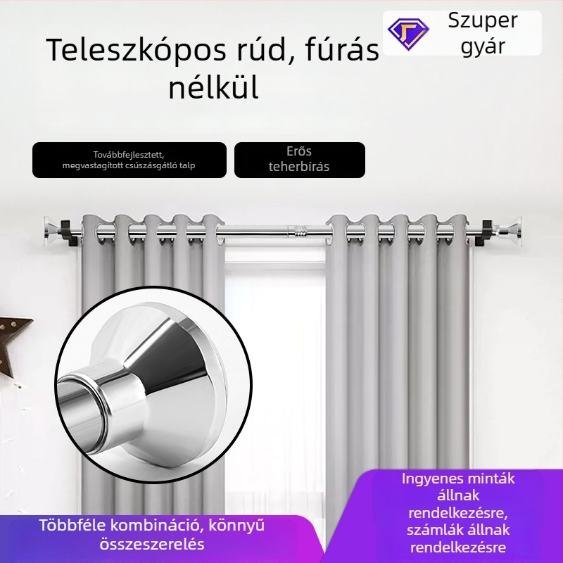 Rozsdamentes acélból készült teleszkópos rúd felújított alapú a zuhanyfüggönyök, ajtófüggönyök, ruhásszekrény rudak és ruhaszárító rudak felakasztásához