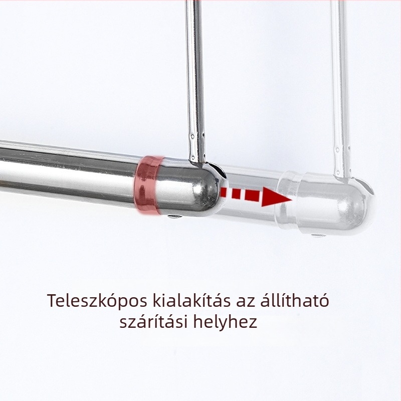 Rozsdamentes acél teleszkópos erkélyruha-szárító rúd, akasztóval, kihúzható és összecsukható