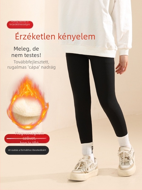 Lányoknak készült polárbéléses vastag leggings őszi–téli szezonra, Shark-stílus és Barbie-ihletés, meleg és kényelmes nagyobb gyerekeknek