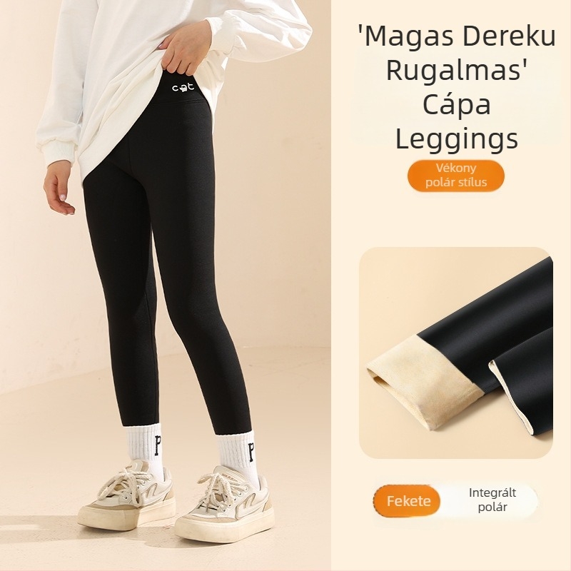 Lányoknak készült polárbéléses vastag leggings őszi–téli szezonra, Shark-stílus és Barbie-ihletés, meleg és kényelmes nagyobb gyerekeknek