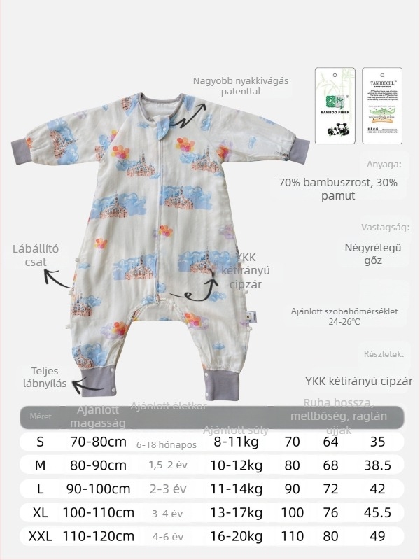 Négy réteg bambusz-pamut géz alvózsák babáknak és gyerekeknek, szétválasztott lábakkal, megakadályozza a takaró kibúvását, tavasz–ősz használatra