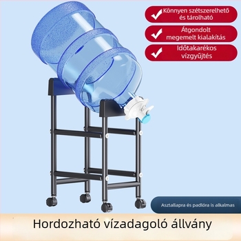 Nagy hordós vízállvány fordított adagolóval, tiszta víz tároló polccal, otthoni padlóra álló állvány kerekekkel
