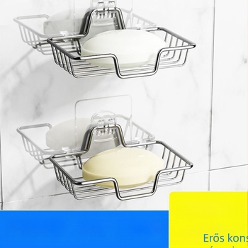 Fali szappantartó rozsdamentes acélból, fúrás nélkül, lefolyó dizájnnal, fürdőszobába