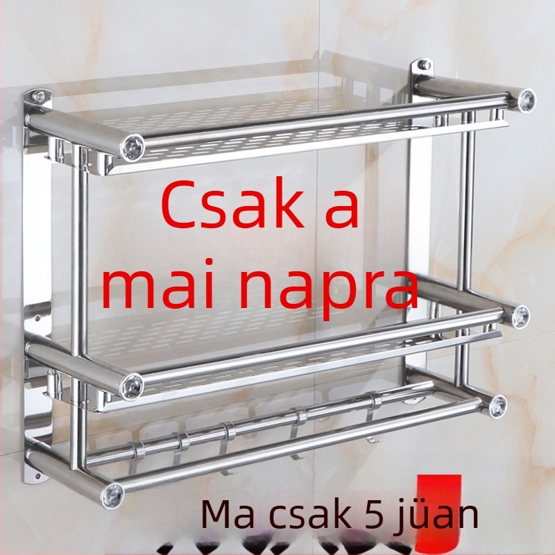 Falra szerelhető törölközőtartó rozsdamentes acélból, fúrás nélkül, dupla- és háromszintes tároló