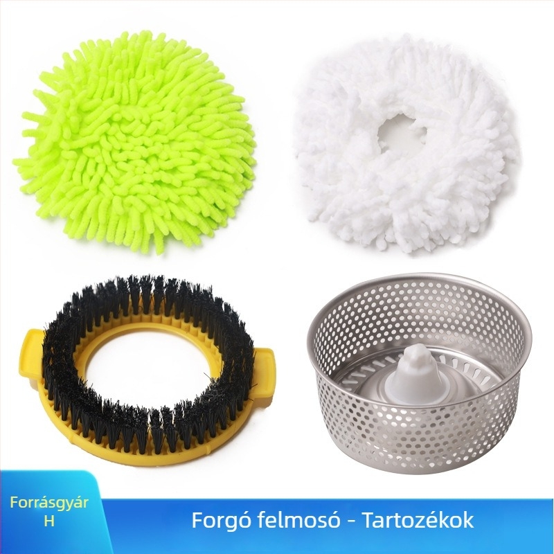 Modern minimál felmosó kézi, forgó kinyomó fejjel, cserélhető nyéllel, görgős fej, rozsdamentes acél kinyomókosárral és pamut fejjel