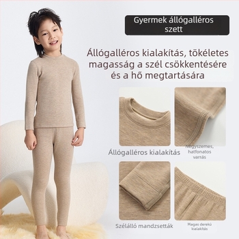 Derong gyerekeknek készült melegítő készlet, fleece-bélelt, vastag akril kötés, kerek nyakú felső, hosszú ujjú és nadrág, uniszex