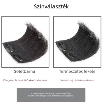 Férfiaknak készült valódi hajból készült fejfedő felső rész – egyszemélyes elülső párna a hajtömeg növelésére, láthatatlan