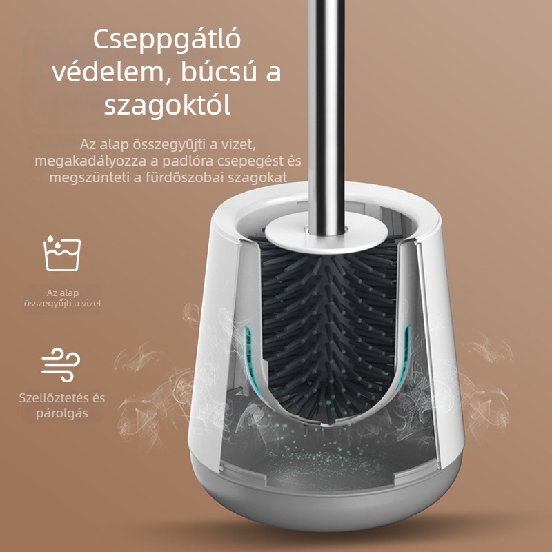Hosszú nyélű szilikon WC-kefe készlet, antibakteriális és penészmentes fürdőszobai tárolóval