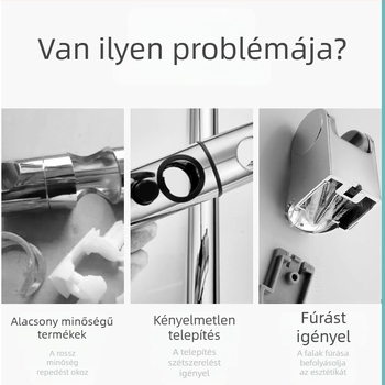 Állítható zuhanytartó rúd, rögzítő klipsz és alap, fúrás nélküli készlet a zuhanyfejhez és a csőhöz – középső ág