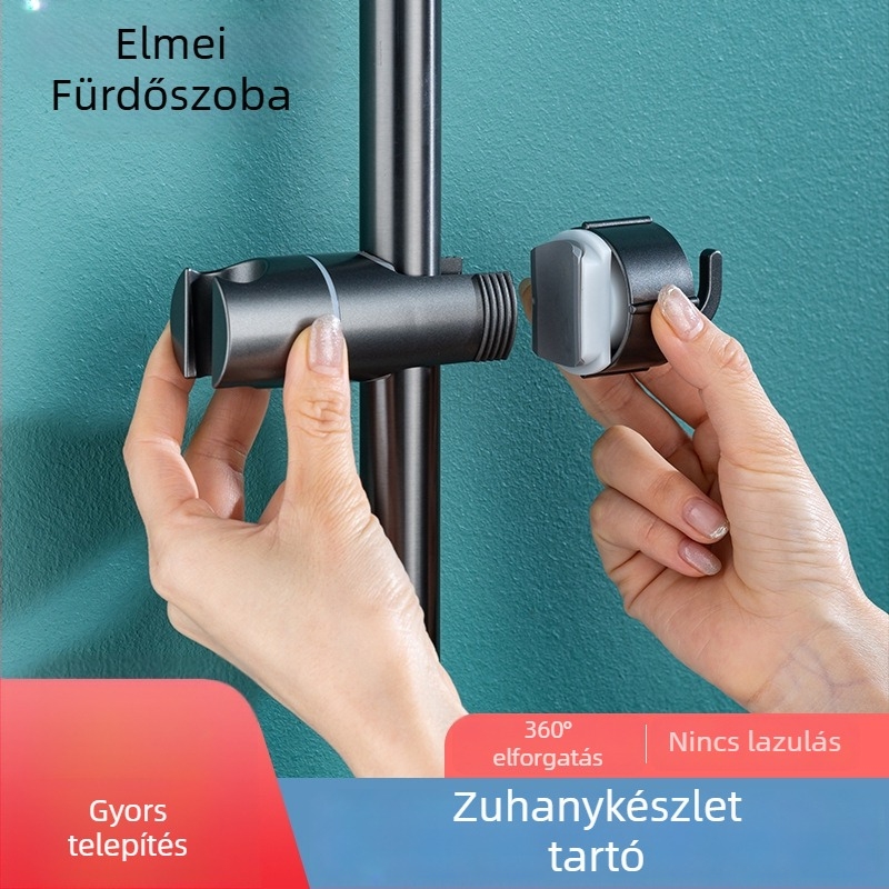 Állítható zuhanytartó rúd, rögzítő klipsz és alap, fúrás nélküli készlet a zuhanyfejhez és a csőhöz – középső ág