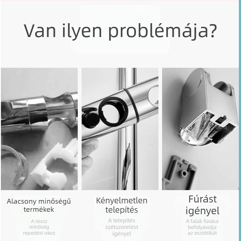 Állítható zuhanytartó rúd, rögzítő klipsz és alap, fúrás nélküli készlet a zuhanyfejhez és a csőhöz – középső ág