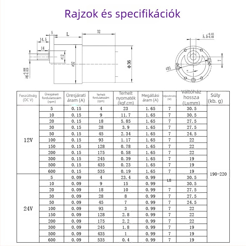 37GB520 Fogaskerekes mikro DC motor – mini redukciós motor robotikához és kis készülékekhez, 12V