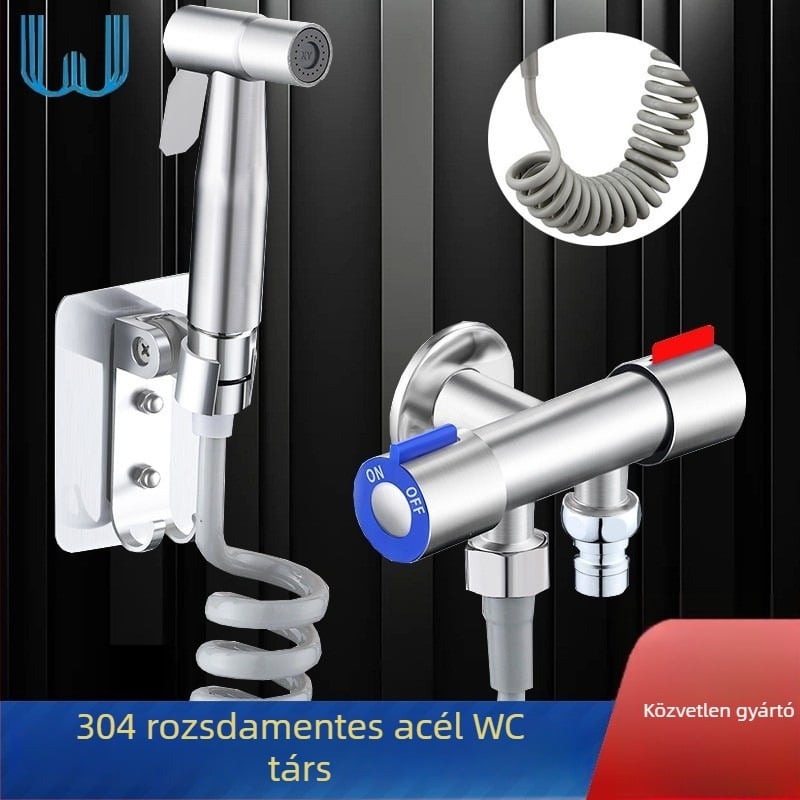 304 rozsdamentes acél vécébidet spray készlet fúrás nélküli telepítéssel és szögletes szeleppel