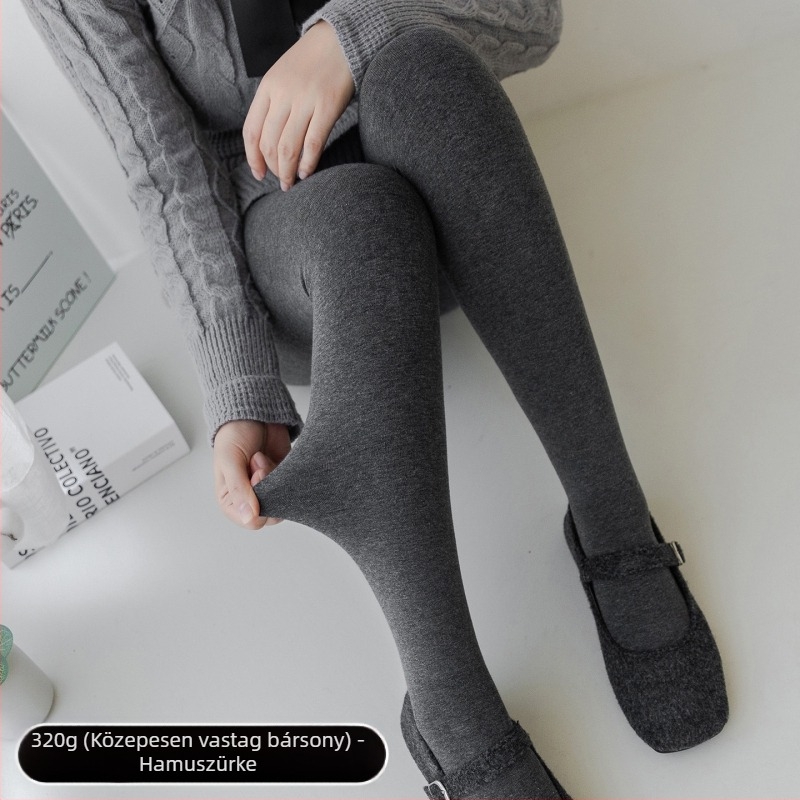 Pamut alapvető leggings tavasszal–őszre, vékony bolyhos belső réteg, szürke, matt felület, karcsúsító hatás