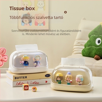 Többfunkciós asztali zsebkendő tartó, kijelzővel és tárolóval