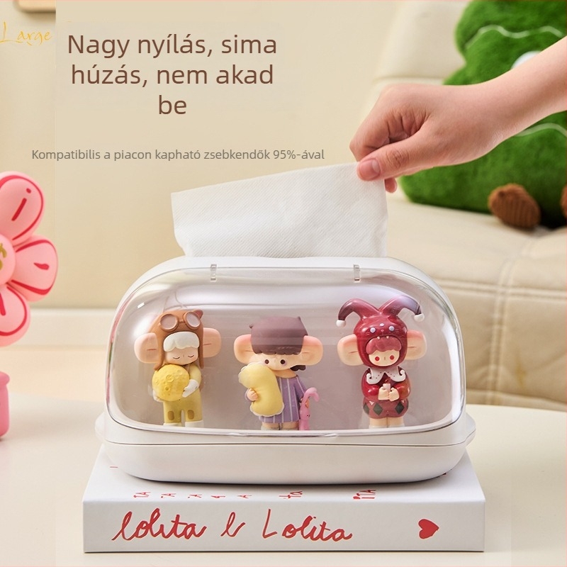Többfunkciós asztali zsebkendő tartó, kijelzővel és tárolóval