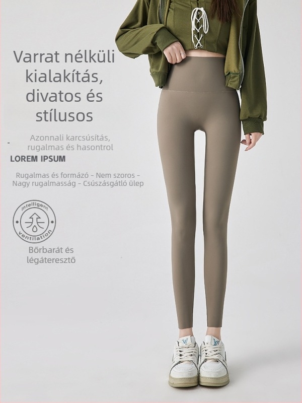 Női jóga leggings, magas derekú, haskontroll, csúszásmentes, őszi-téli szezonra, plusz méret, nylon
