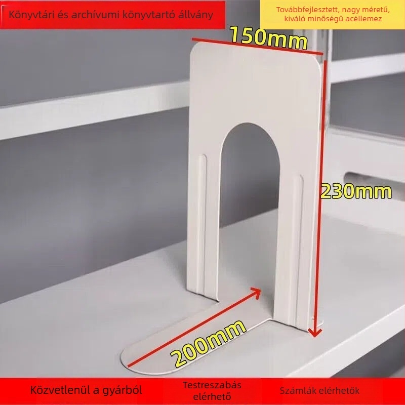 Acélból készült könyvespolc elválasztóval, nagy könyvtári állvány, modern minimalista stílus