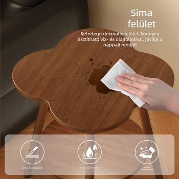 Két szintes oldalasztal a kanapé mellé, kerek sarkú, modern minimalist nappali dohányasztal tárolóval