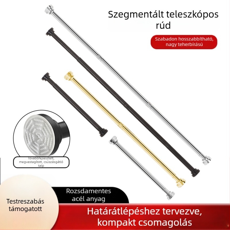 Rozsdamentes acélból készült teleszkópos rúd – fürdőszobai zuhanyfüggönyhöz, ajtófüggönyökhöz és garderobhoz