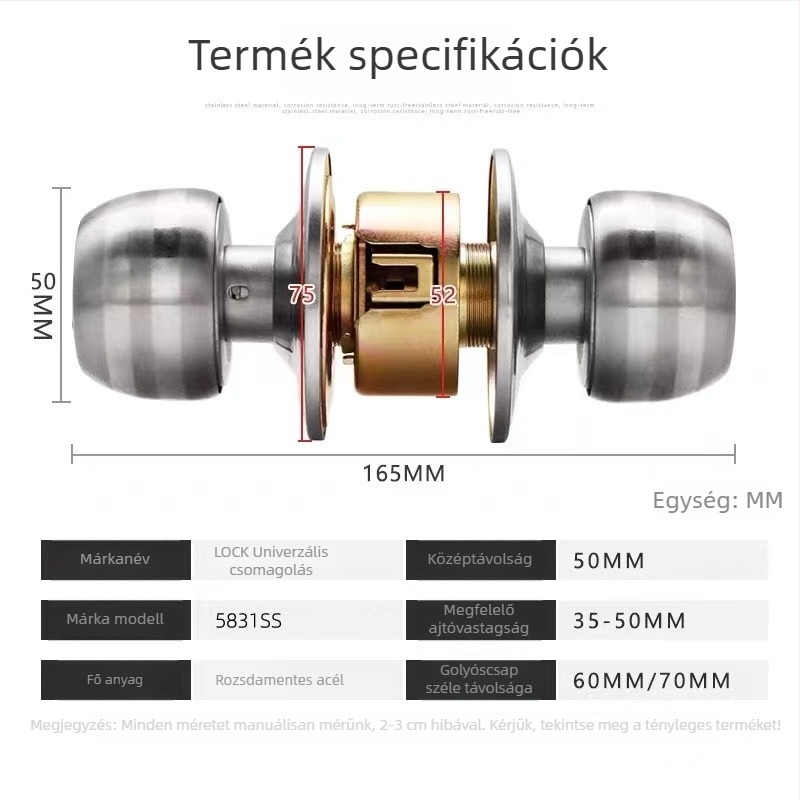 5831 modellű Ball Lock ajtózár, rozsdamentes acélból, kerek kilinccsel, faajtókhoz