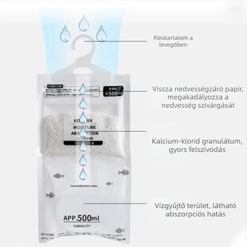 Akasztós nedvesség-szívó tasak kollégiumhoz, nedvesség elleni védelem, penész elleni, nagy kiszerelés