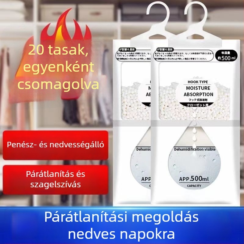 Akasztós nedvesség-szívó tasak kollégiumhoz, nedvesség elleni védelem, penész elleni, nagy kiszerelés