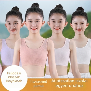 Lányoknak készült pamut kétrétegű top, merevítő nélkül, 8–16 éveseknek