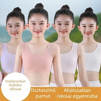 Lányoknak készült pamut kétrétegű top, merevítő nélkül, 8–16 éveseknek