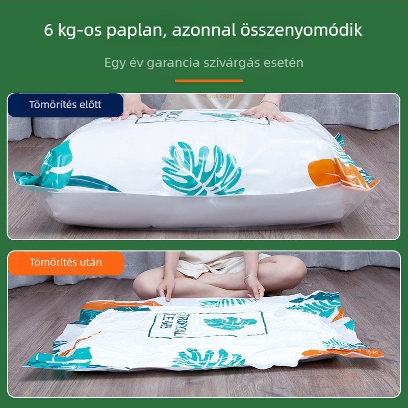 Megvastagított, megnövelt vákuumos tömőzsák ruhák tárolására, ideális pehelykabátokhoz és paplanokhoz