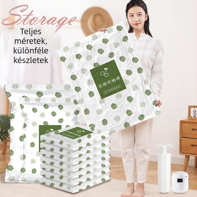 Vastagított vákuumos tároló zsák ruhákhoz és paplankhoz, műanyag, 80×100 cm