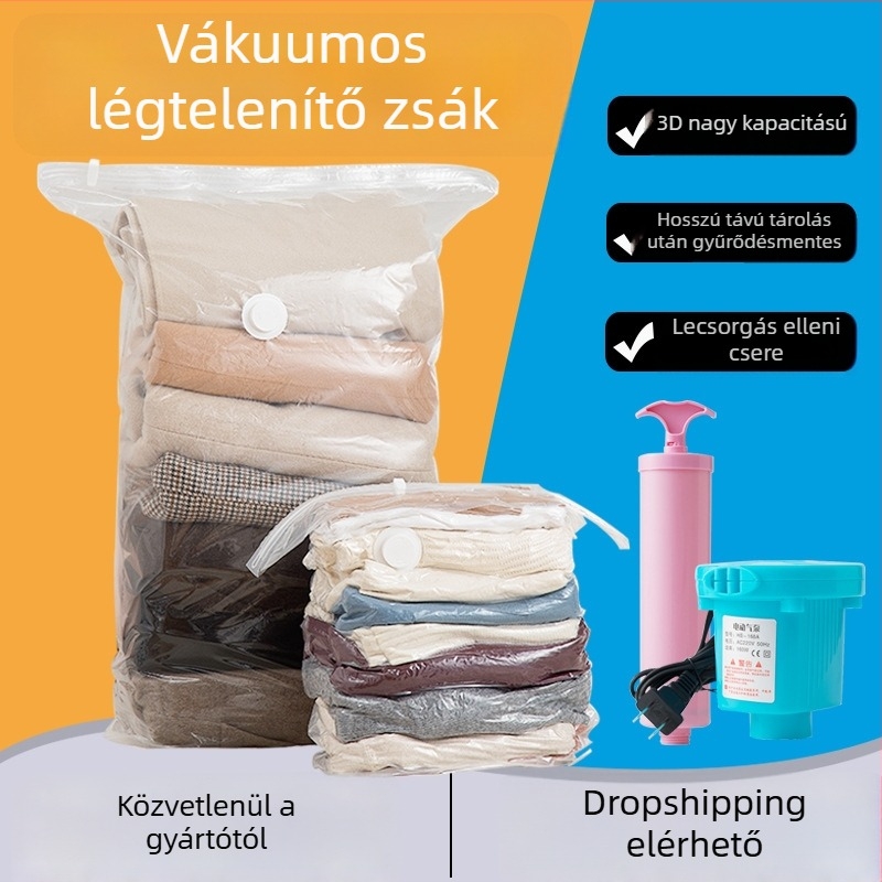 Vákuumos tömítő tasak ruhákhoz és paplanokhoz – 3D szívó típus, háztartási használatra, pumpával