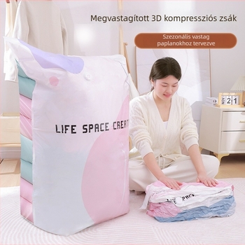 Vákuum tömítő zsák ruhákhoz, paplanokhoz és pehelydzsekikhez, háromdimenziós kialakítás, pumpa nélkül, vastagított tároló táska.