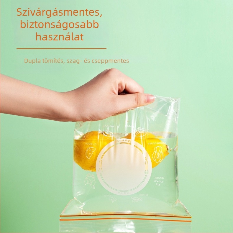 Hűtőszekrényhez való egyszer használatos önzáró élelmiszer-tároló zacskók, duplán megerősítve