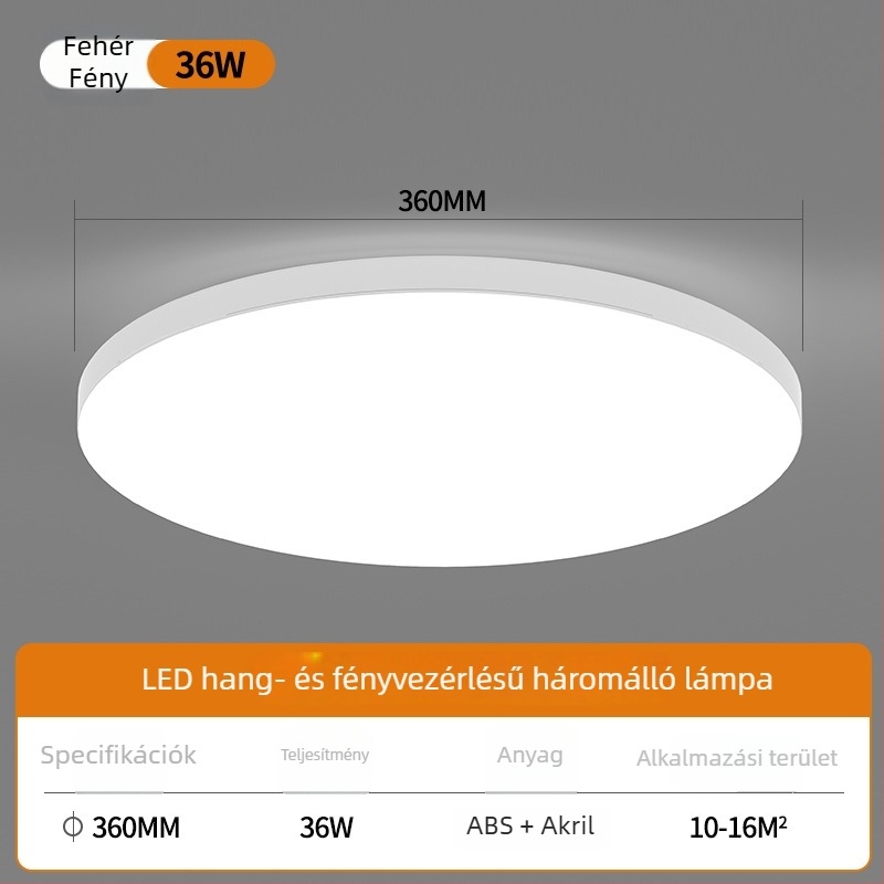 LED mennyezetlámpa mozgásérzékelővel és hangvezérléssel – folyosóhoz, lépcsőhöz és bejárathoz