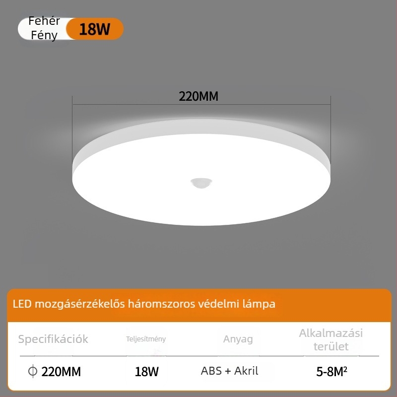LED mennyezetlámpa mozgásérzékelővel és hangvezérléssel – folyosóhoz, lépcsőhöz és bejárathoz