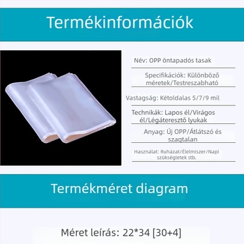 OPP öntapadós zacskó, 13 cm széles, ruházati csomagoláshoz, zárható műanyag zacskó kis kiegészítőkhöz