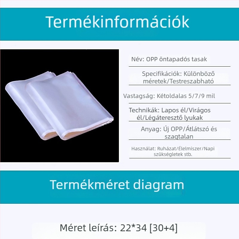 OPP öntapadós zacskó, 13 cm széles, ruházati csomagoláshoz, zárható műanyag zacskó kis kiegészítőkhöz