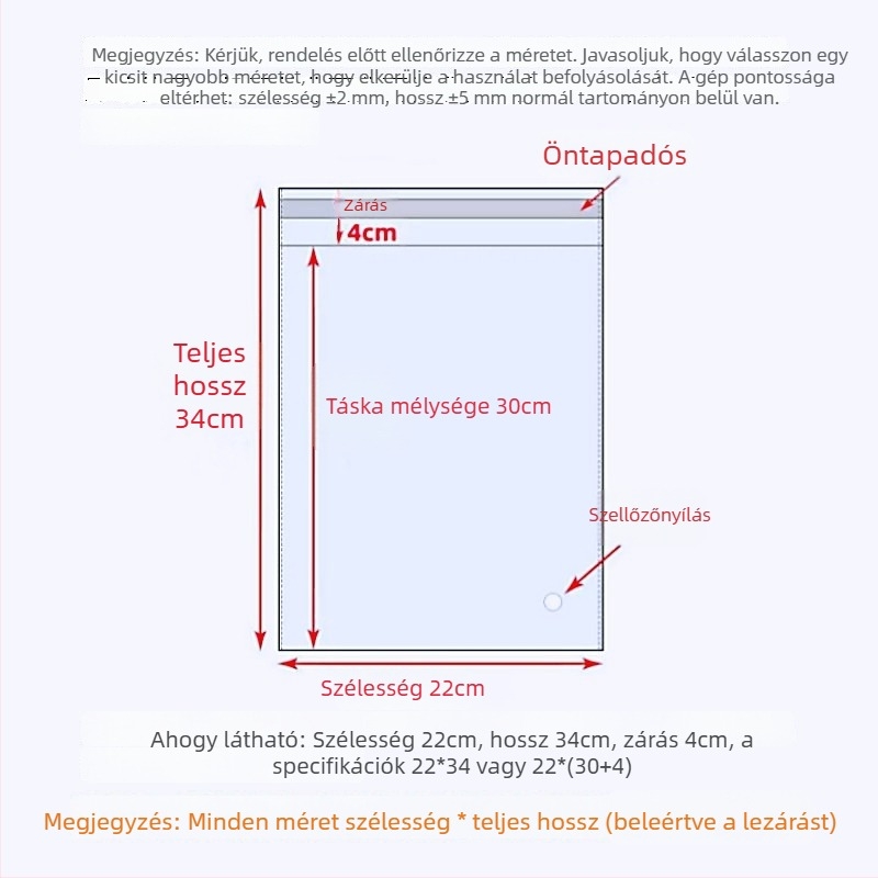 OPP öntapadós zacskó, 13 cm széles, ruházati csomagoláshoz, zárható műanyag zacskó kis kiegészítőkhöz