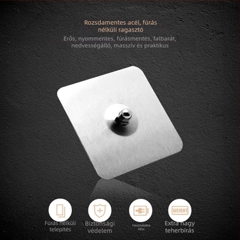 Rozsdamentes acél falipolc ragasztóval, fúrás nélkül, modern minimalista dizájn, 5–10 kg terhelés
